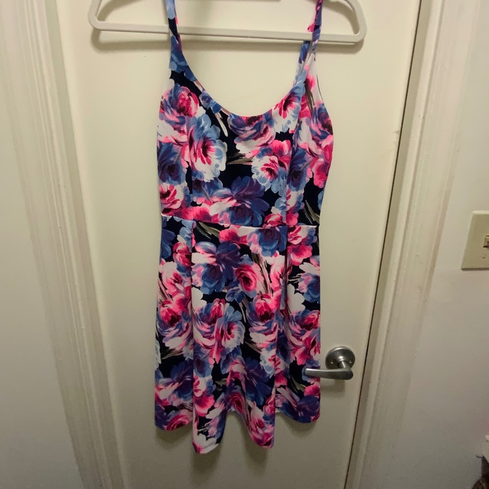 Neon Pink and Blue Rose Sun Dress